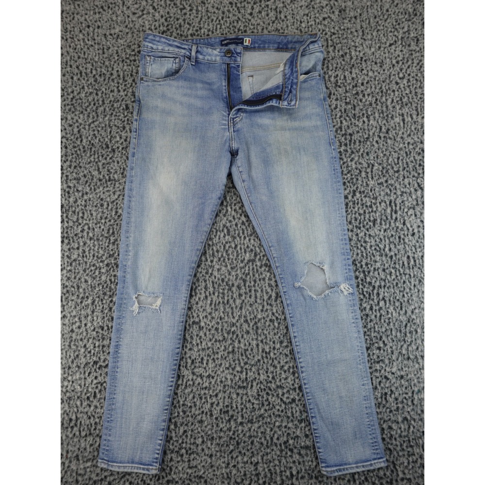Levis Made & Crafted Mens 32x30 Light Wash Distressed Skinny Jeans Made in Italy